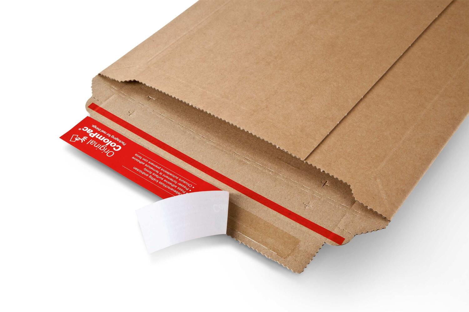 ColomPac Robuste Versandverpackung 411 x 277 x -102mm mit Sicherungslaschen, Selbstklebeverschluss & Aufreifaden braun