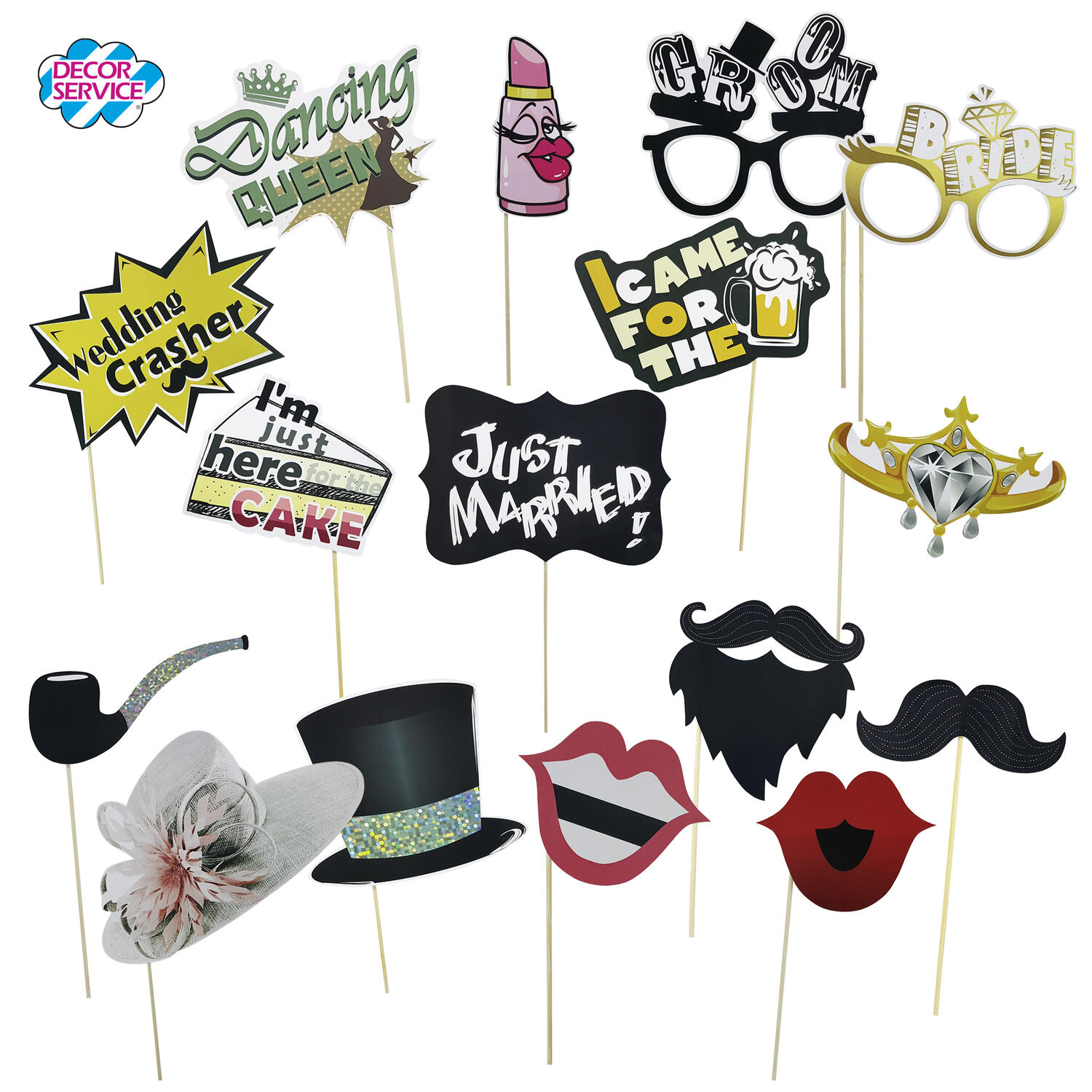 Party Props Fotobox  Requisiten Accessoires Set Hochzeit  16-teiliges Set