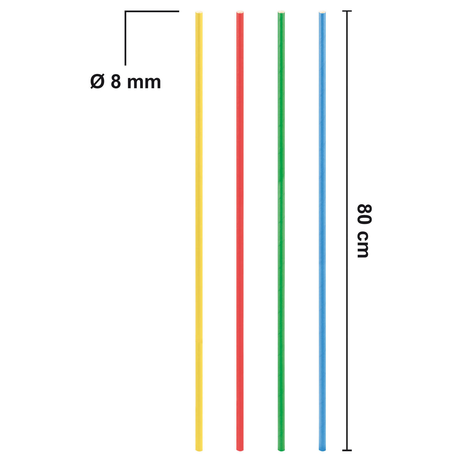 Trinkhalme aus Papier extra lang, bunt 8mm 80cm, 50 Stk.