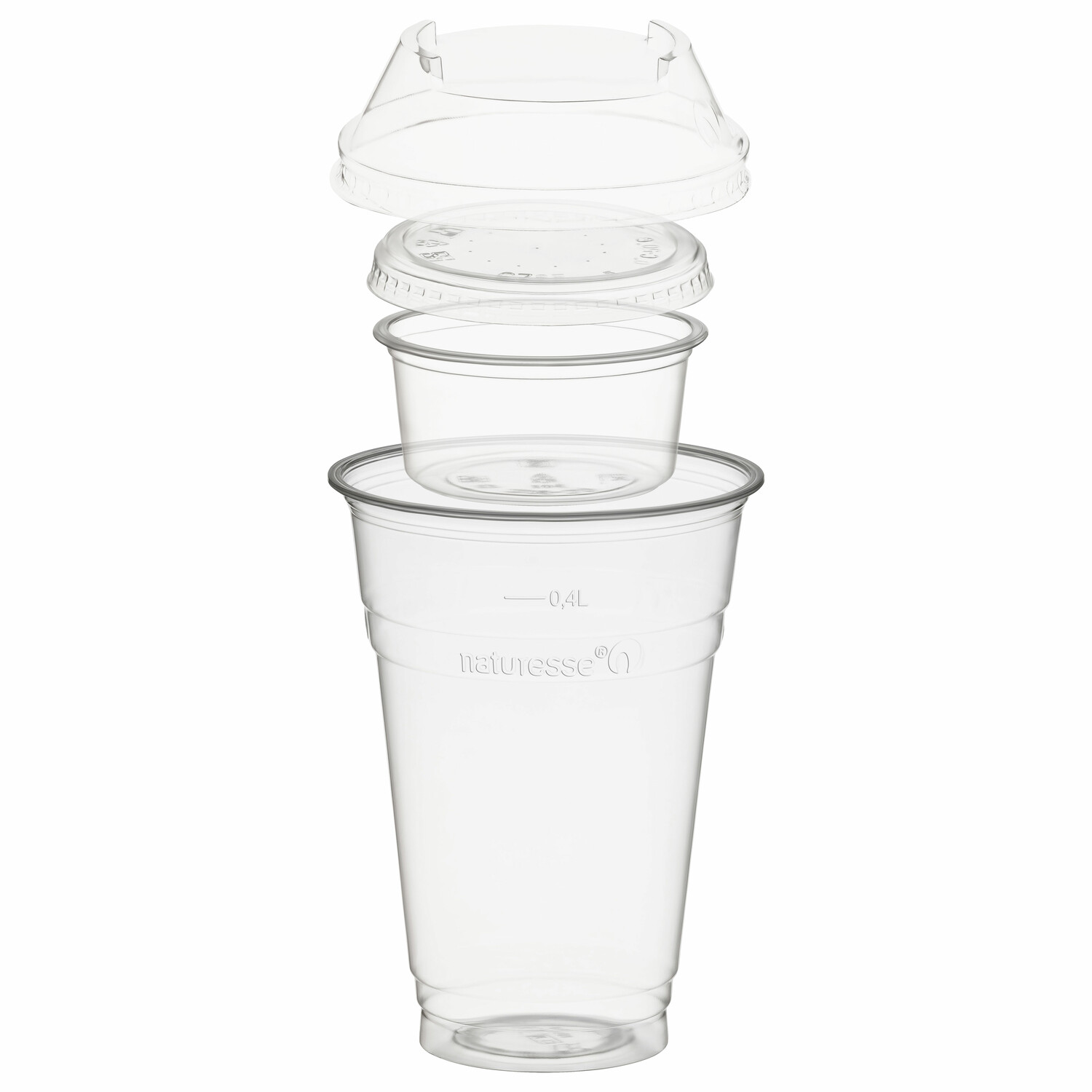 BIO Trinkbecher 400ml + Domdeckel+ 90ml Einsatzbecher stapelbar PLA, 100 Stk.